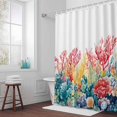 thumbnail image 3 of Summer Ocean Bathroom Shower Curtain, Watercolor Red Green Coral Waterproof Washable Soft Bath Curtain for Bathtub Decor with 12 Hooks&Grommet, 36x78 Inch, 3 of 9