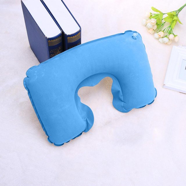 Almohada inflable Almohadas de aire en forma de U de PVC Cuello roto portátil Azul cielo Azul