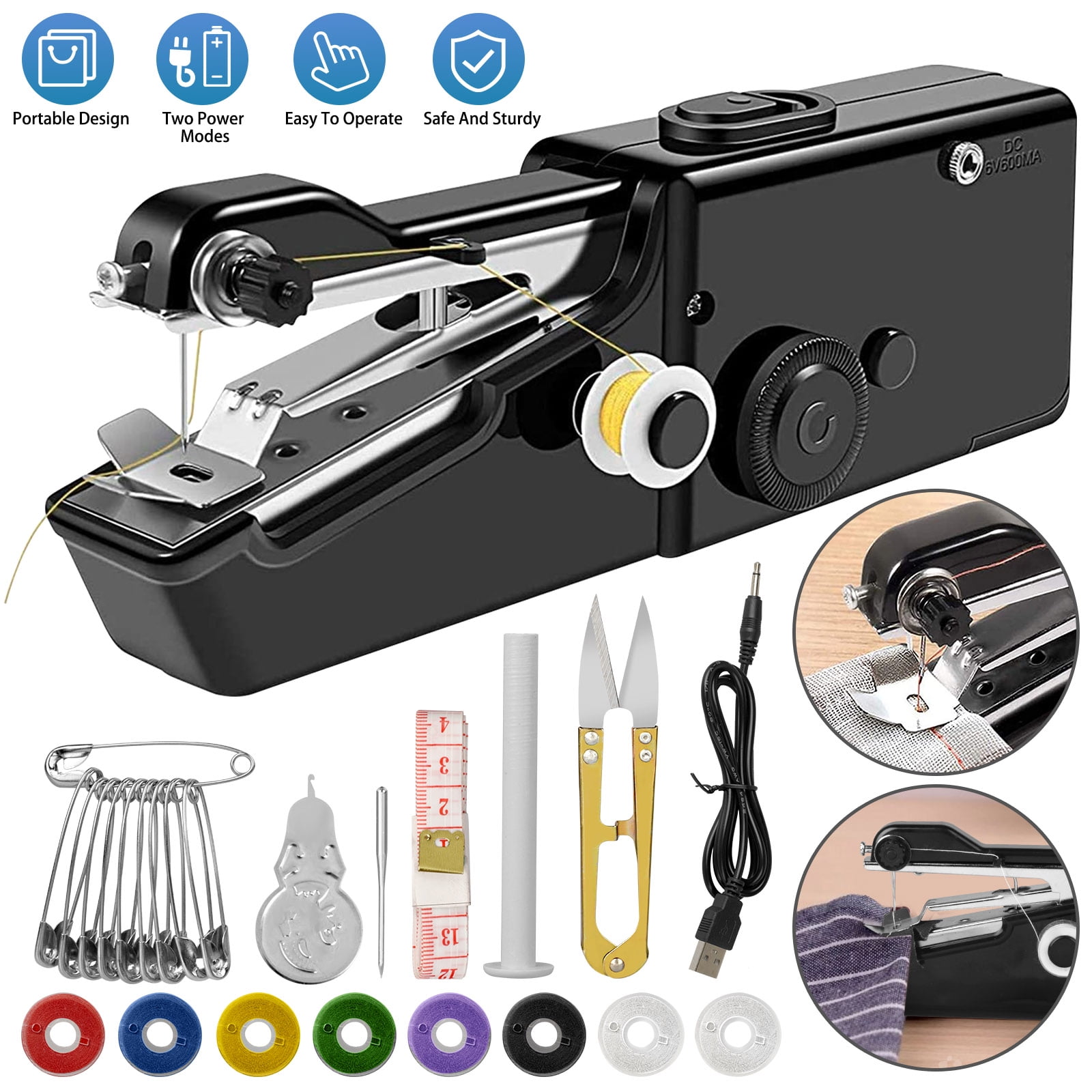 Handheld Sewing Machine, TSV Cordless Mini Portable Sewing Machine, USB Battery Electric Handheld Sewing Machine Quick Handy Stitch Fabric Clothing Kids Cloth Pet Clothes DIY, for Home/ Travel Use