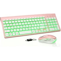 Wireless Keyboard and Mouse Combo - Quiet Backlit Keyboard with RGB Mouse, Rechargeable, Slim, Sleep Mode for Windows, Mac, Laptop - Rose Gold-Wagpak