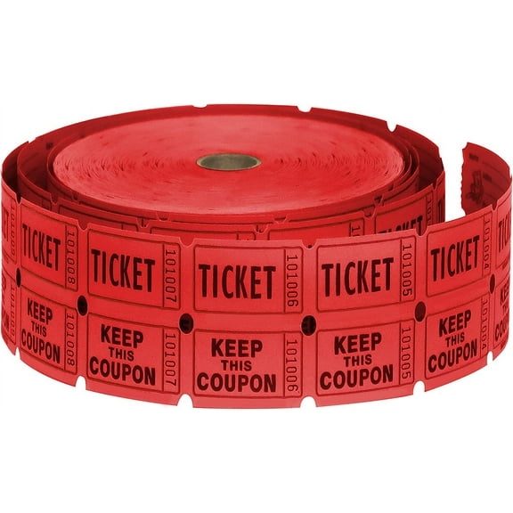 HENRY DOTS 50/50 Raffle Tickets Double Roll - 2000 Ticket Count Per Roll - Easy Tear Away Stubs for Info - Raffle Drum Tickets Roll for Drinks, Carnival, Chinese Auction, Events (Red)
