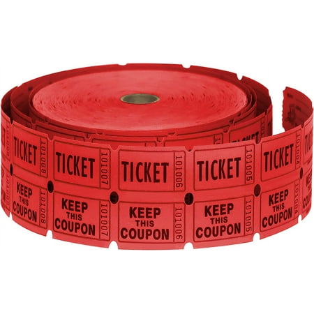 HENRY DOTS 50/50 Raffle Tickets Double Roll - 2000 Ticket Count Per Roll - Easy Tear Away Stubs for Info - Raffle Drum Tickets Roll for Drinks, Carnival, Chinese Auction, Events (Red)