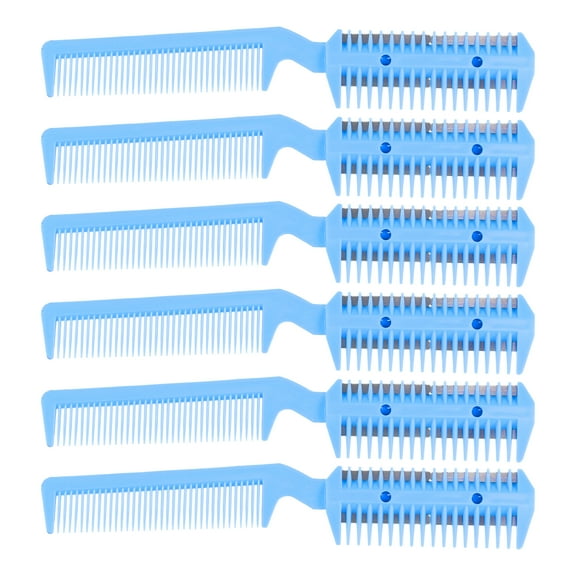Unique Bargains 6 Pcs Split Ends Dual Edge Razor Comb Hair Trimmer for Hair Cutting for Women and Men Hair Thinning Comb Blue