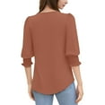 thumbnail image 5 of bbyeadc 3/4 Length Sleeve Tops for Women 2025 Round Neck Puff Cuff Pleated Shirts 3/4 Sleeve Dressy Casual Loose Fit Trendy T-Shirt Blouses Summer Basic Business Tshirts Clothes, Coffee M, 5 of 7
