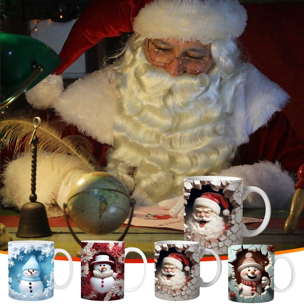 Fiudx Taza de Cerámica Navideña con Diseño de Papá Noel y Muñeco de Nieve, Apta para Lavavajillas y Microondas, Decorativa y Funcional, Ideal para Regalar En Navidad, Ideal para El Hogar o La Oficina