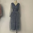 thumbnail image 3 of Vestido de noche con estampado bronceado para mujer, vestido brillante de malla con cuello en V profundo para fiesta y boda, 3 of 4