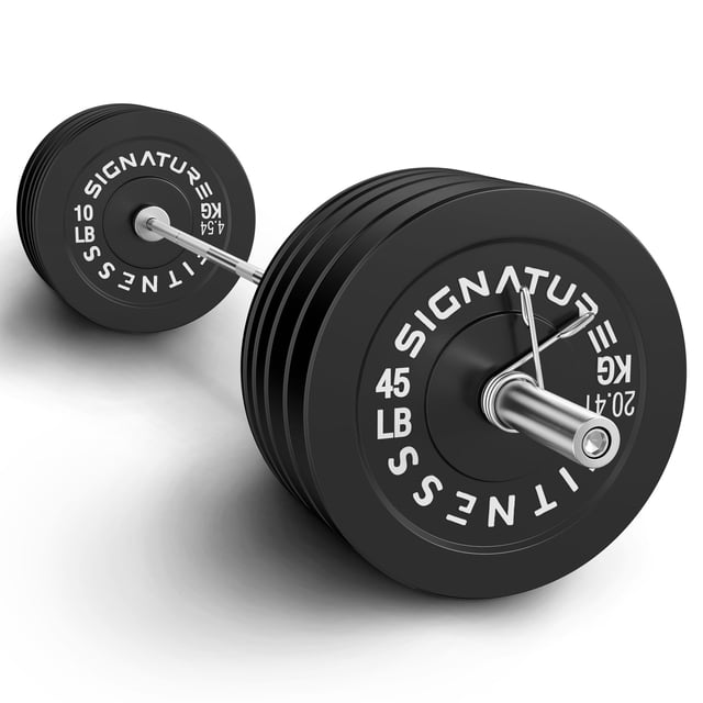 Juego de discos de pesas Fitvids de 305 lb, barra olímpica de goma de 213 cm