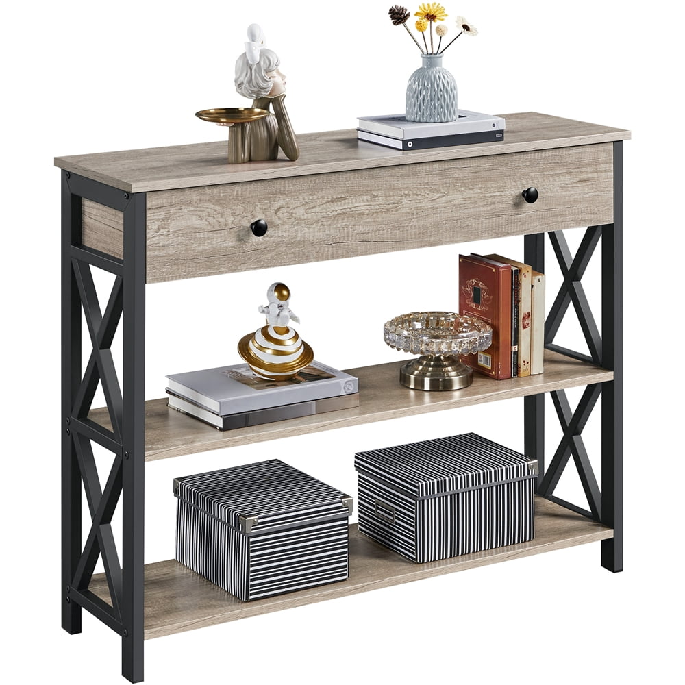 Topeakmart X Design Console Table w/ 1 Drawer & 2 Shelves, Gray