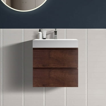 CITTANEO 24 Inch Floating Bathroom Vanity with Sink, Modern Bathroom Cabinet in Walnut