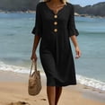 thumbnail image 5 of fheaev Women's Midi Dress Short Sleeve V Neck Button Down Loose with Pockets for Casual Black L, 5 of 9