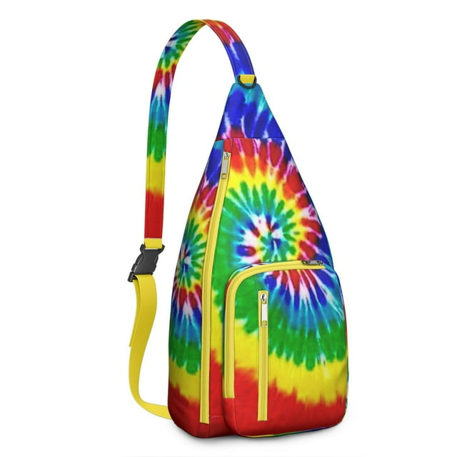 Tie Dye Galaxy Sling Backpack - Cosmic Rainbow Print Crossbody Bag (Multicolor Bohemian Style, Convertible Shoulder Strap)