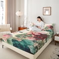 thumbnail image 4 of Feelyou Watercolor Lotus Women Queen Sheet Sets, Plant Botanical Flat Sheet, Japanese Style House Queen Fitted Sheet, Luxury Bedroom Decor, 4pcs, 4 of 7