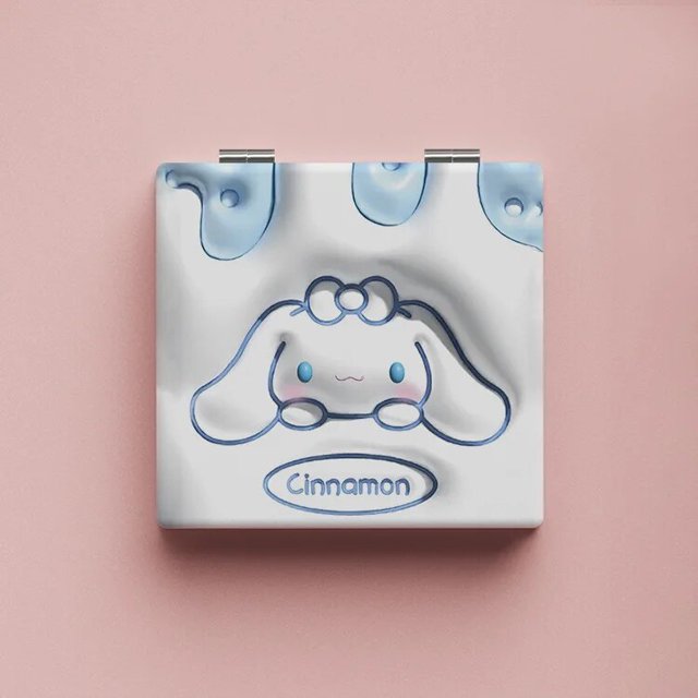 Espejo plegable portátil de Hello Kitty Sanrio, espejo de Anime Cinnamoroll Kuromi My Melody, patrón de doble cara, regalo de maquillaje para niñas