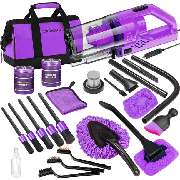 Kit de limpieza de coche Viewsun Purple con aspiradora de mano, 17 unidades