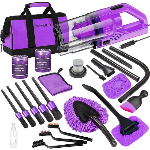 Kit de limpieza de coche Viewsun Purple con aspiradora de mano, 17 unidades