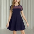 thumbnail image 2 of YWOAGH Girls Dress Solid Color Mesh Stitching Cute Summer Short Everyday Dress Girls Dresses for Casual Wear Dark Blue 10-12 Years, 2 of 4