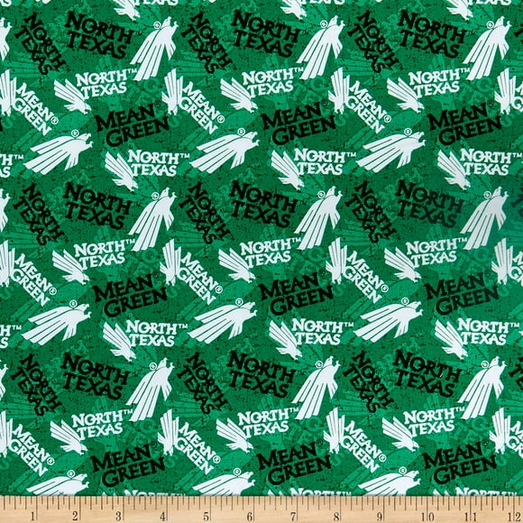 NCAA North Texas Ton sur Ton en Coton Vert Moyen, Tissu au Mètre