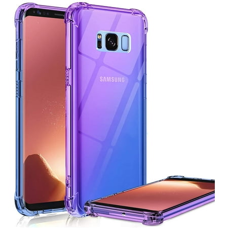 Clear Case for Samsung Galaxy S8, Shockproof Bumper Protective Cell Phone Back Cover with Airbags Corners, TPU Silicone Cute Case with Purple Blue Gradients Color