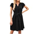 thumbnail image 2 of Mefallenssiah Mode Féminine Décontractée Été Manches Courtes sur l'Épaule Solide V-Cou Robe, 2 of 6
