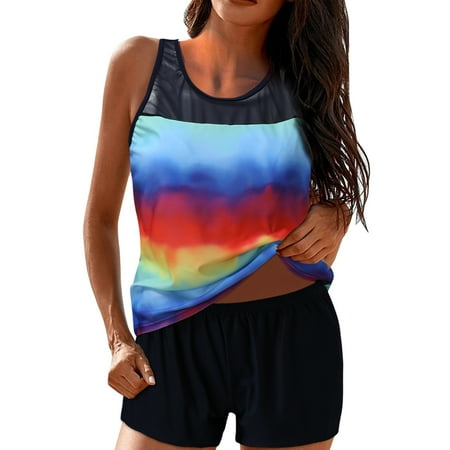 zuwimk Womens Tankini Bathing Suits Women Two Piece Vintage Swimsuit Retro Halter Ruched High Waist Bikini with Bottom Multicolor S
