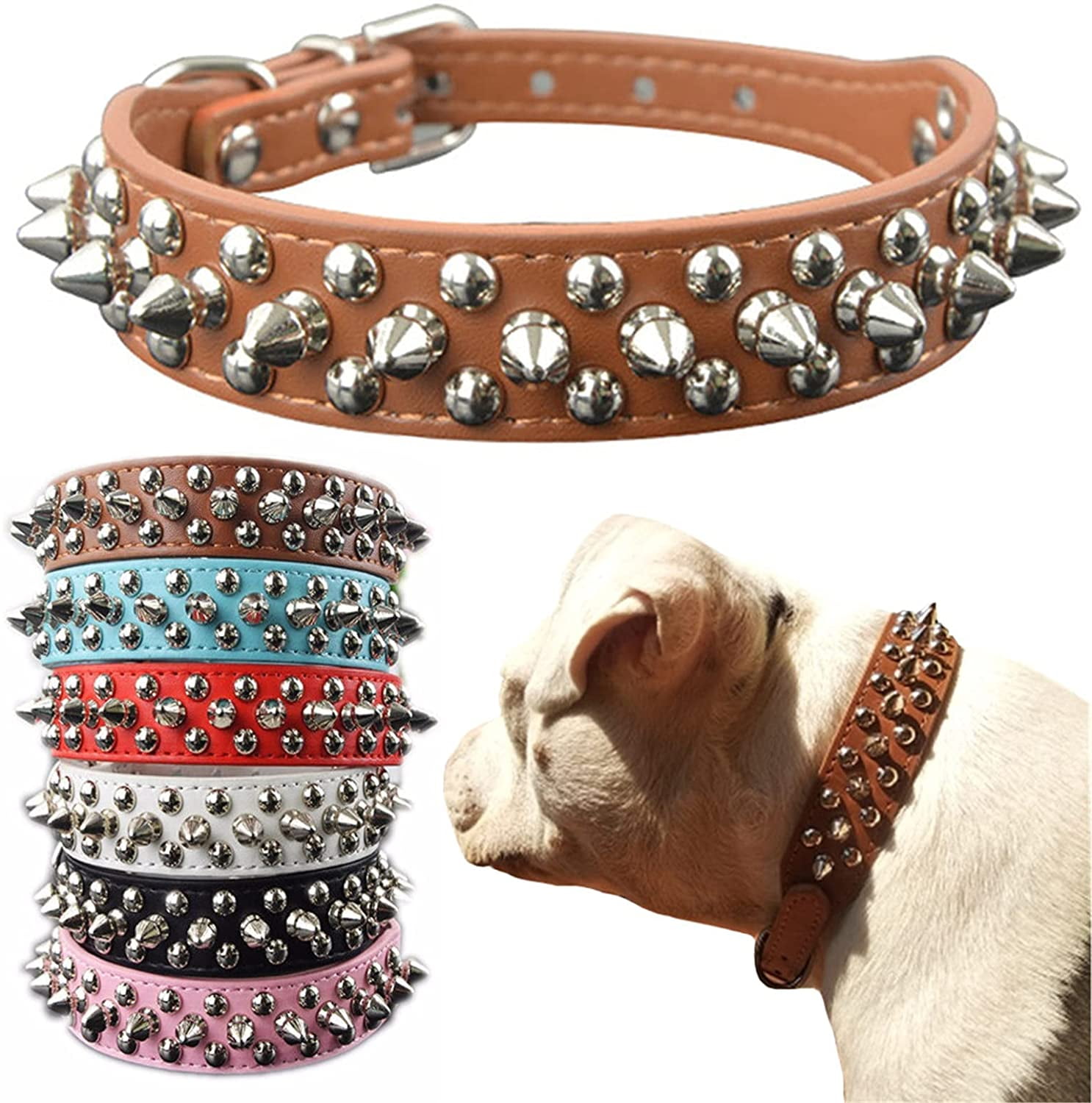 Leather Paw Studded Dog Collar Pet Puppy Collars for Small Medium Dogs Chihuahua 