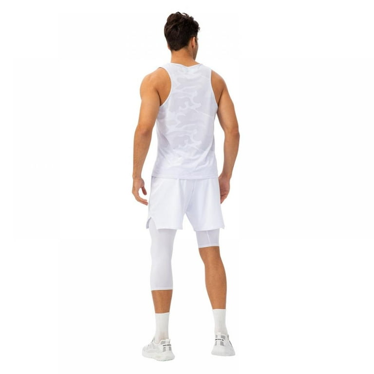 Men's 3/4 One Leg Compression Pants Basketball Athletic Base Layer Capri  Tights Underwear Running Yoga Workout Leggings