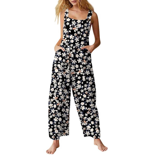 monos casuales para mujer monos correas ajustables sin mangas verano lindos mamelucos cómodos con bolsillo negro / l
