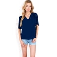 thumbnail image 4 of Women's V-Neck Blouse with Pleated Chiffon Flutter Sleeves- Navy,Large, 4 of 7