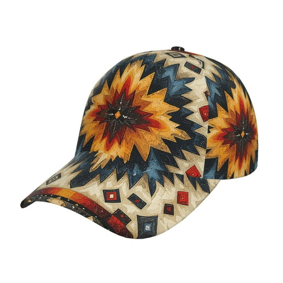 Fashion Baseball Cap Adjustable Snapback 3D Dad Hat Trucker Hats, Native Southwest Tribal Patterns Art