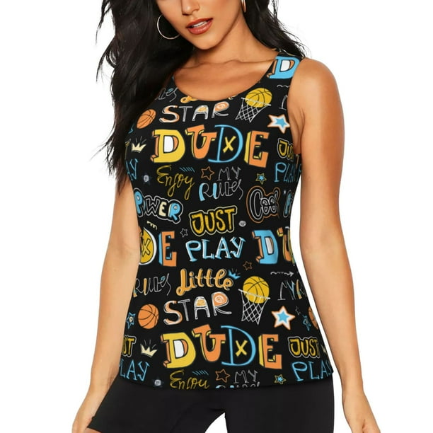 Fotbe Basketball Blusas Sin Mangas para Mujer – Estilo Casual, Corte Suelto, Slim-Fit, Cuello Redondo Deportivo, Tops de Verano para Gimnasio y Yoga-Medium