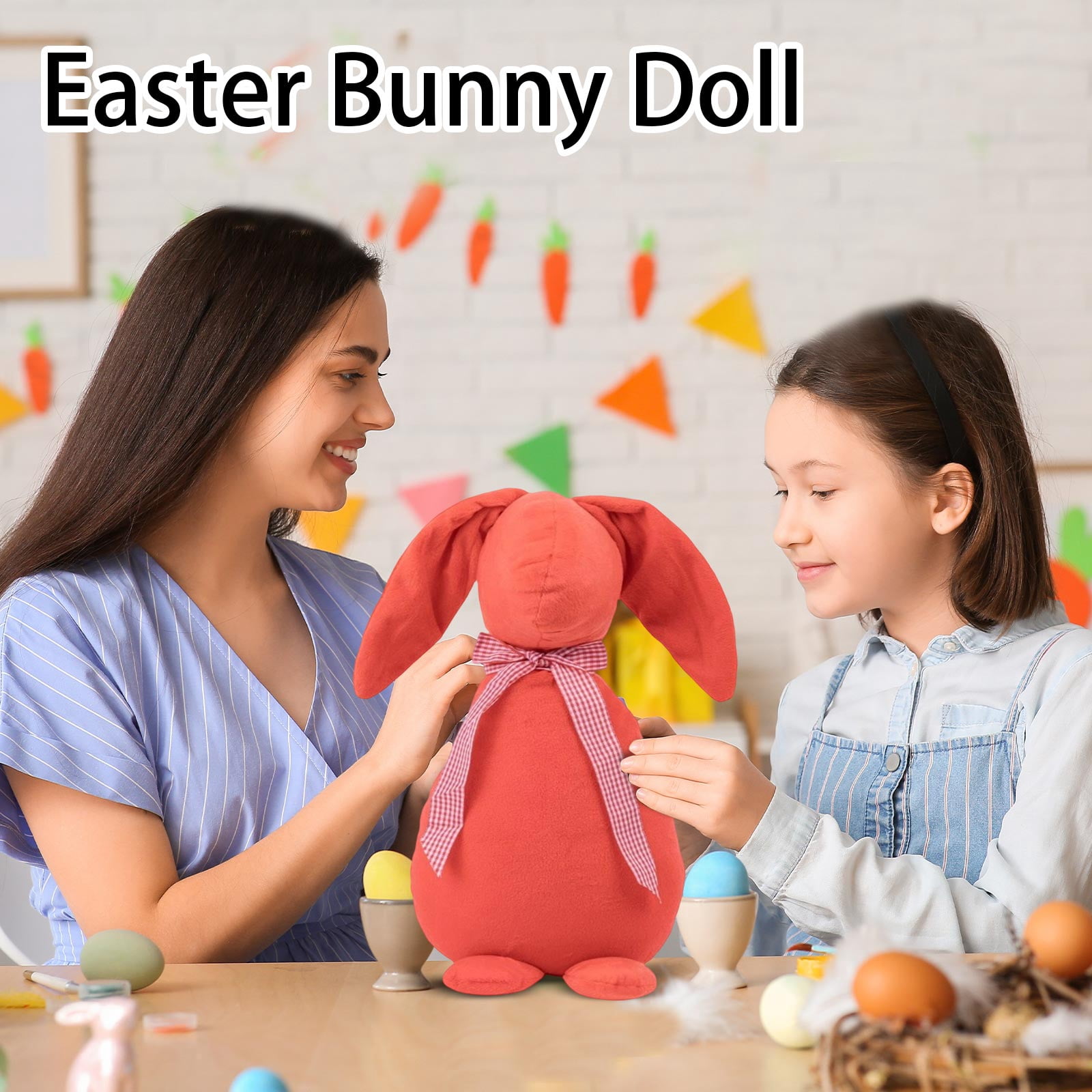 Easter Bunny Plush Doll with Bow, Standing Comfort Toy, Sleep Companion for Kids