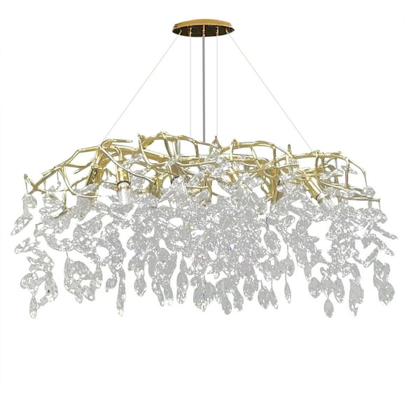 35X22X50" Modern Gold Crystal Chandelier 10 Light 35" Chandeliers for Dining Room Tree Branch Round Chandelier Linear Raindrop Chandeliers Hanging Pendant Light Fixture For Foyer, Living Room 18748