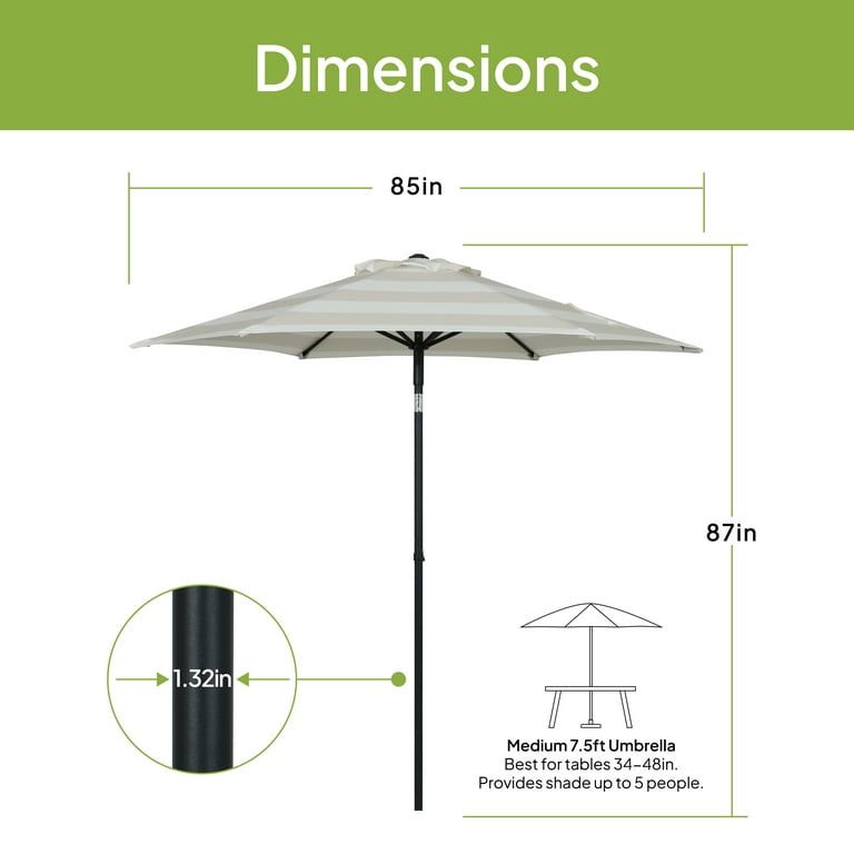 7-1 2 ft push-up patio umbrella model ucs00401c-tan Mainstays Outdoor 7.5' Tan Stripe Round Market Patio Umbrella, Push-Up and  3-Angle Tilt