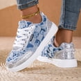 thumbnail image 3 of Rokment Womens Distressed Checkered Denim Platform Fashion Sneakers Casual Canvas Lace up Low Top Walking Flat Tennis Skate Shoes Spring Fall, 3 of 7