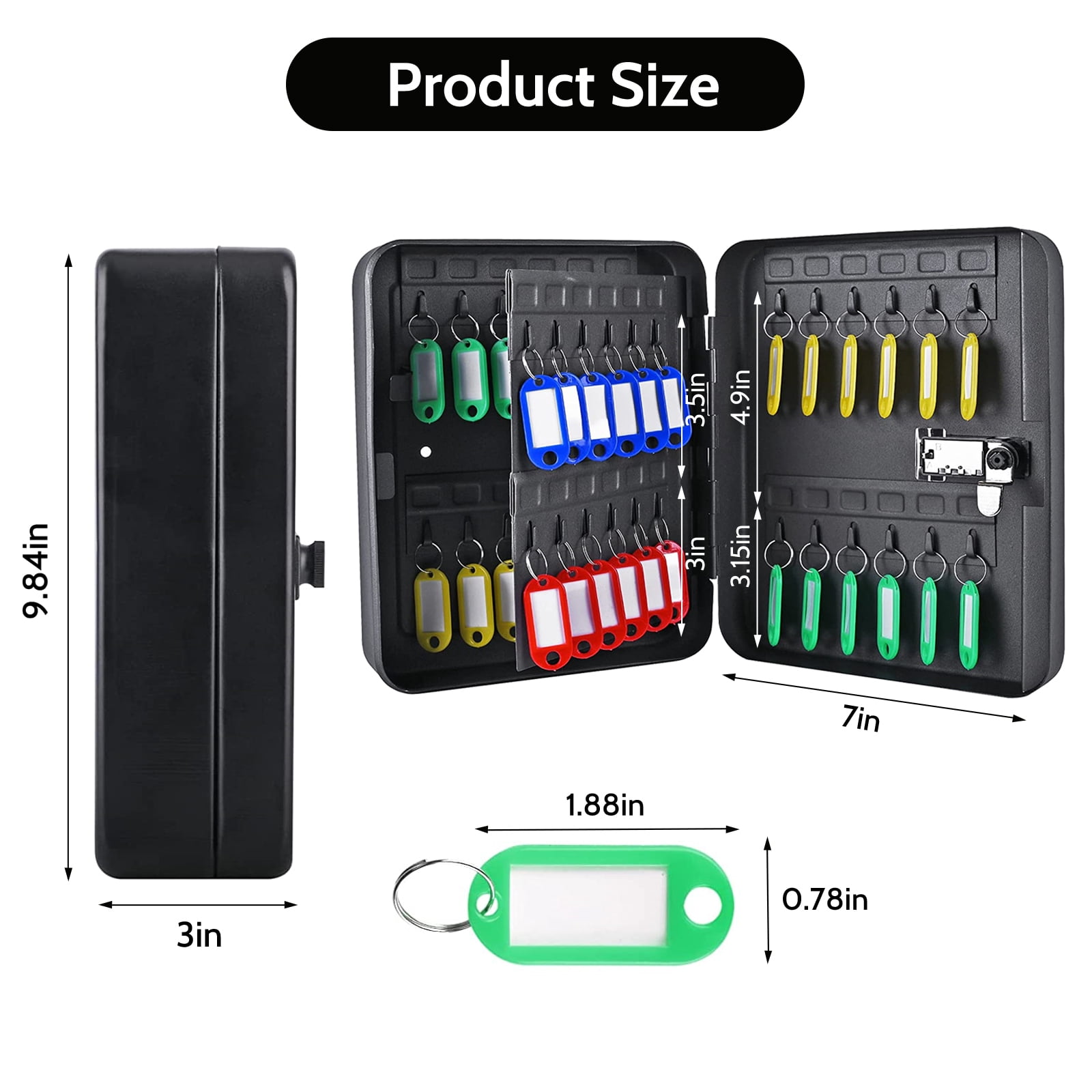 Wall Mount 48 Position Cabinet Steel Security Lock Box with Combination Lock Locking Key Organizer Key Management Key Storage Lock Box with Code (Black)