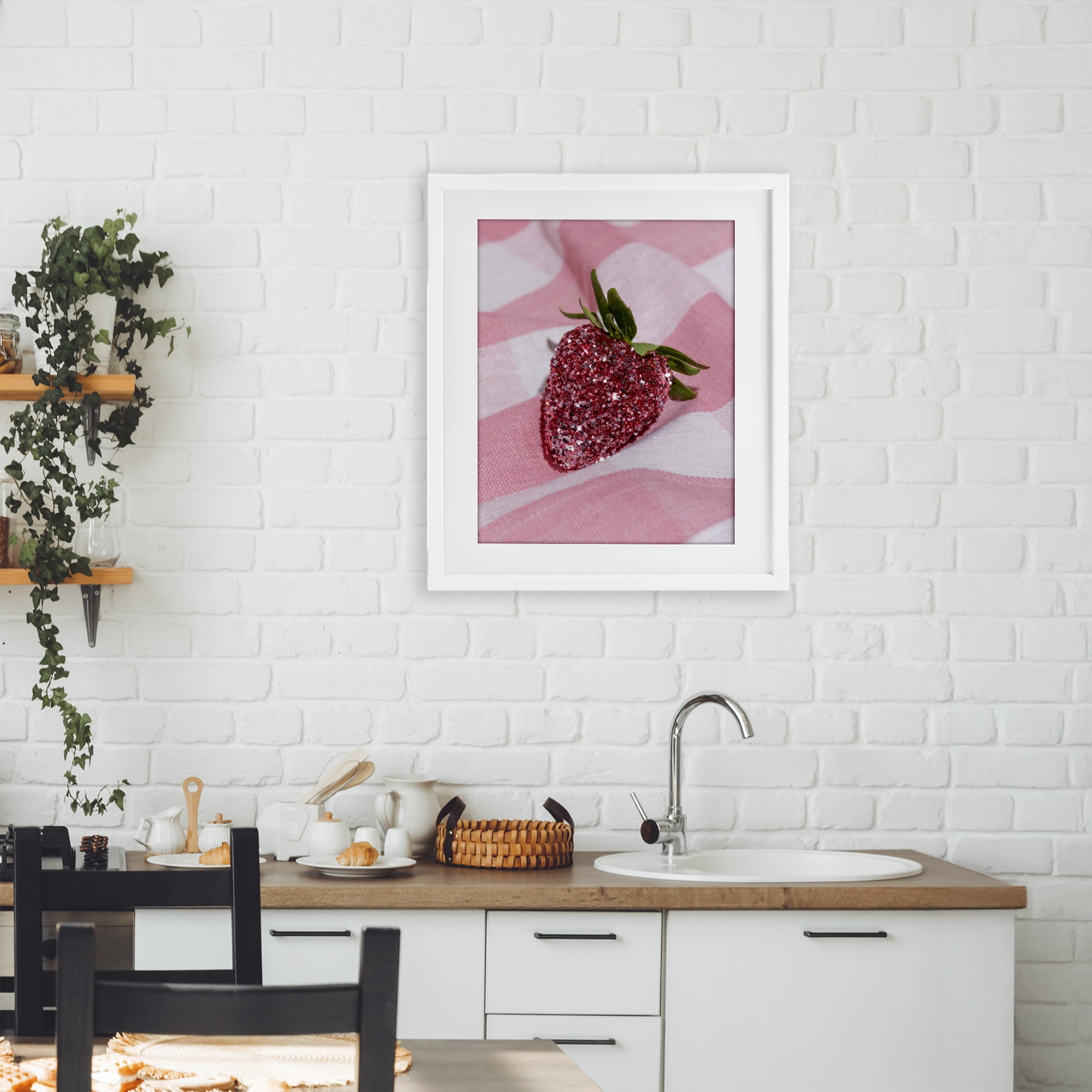 Stupell Industries Glimmer Strawberry on Pink White Framed Print Under Glass, design by LISH Creative