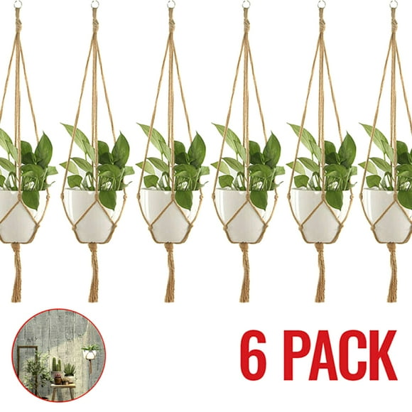 Colgador de macramé para plantas, cesta de cuerda Vintage para interiores y exteriores, 6 uds.