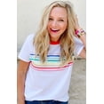 thumbnail image 3 of Women's White Rainbow Stripe Print Contrast Crewneck T-Shirt - Casual Summer Style - [ZhiHiMeRi] | (US 12-14)L, 3 of 12
