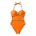 thumbnail image 5 of Ayolanni One-Piece Womens Swimsuits Push-Up Tummy Control Cutout Swimwear High Cut Solid Cheeky Backless Halter Bathing Suit Orange L, 5 of 6