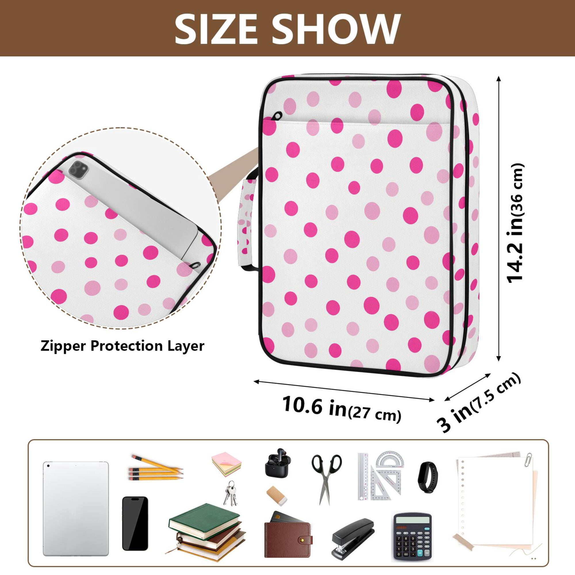 FORMRS Accordion File Folder A4 Size 7-Pocket Expanding Document Organizer Bag with 3 Ring Binder, Purple Polka Dots