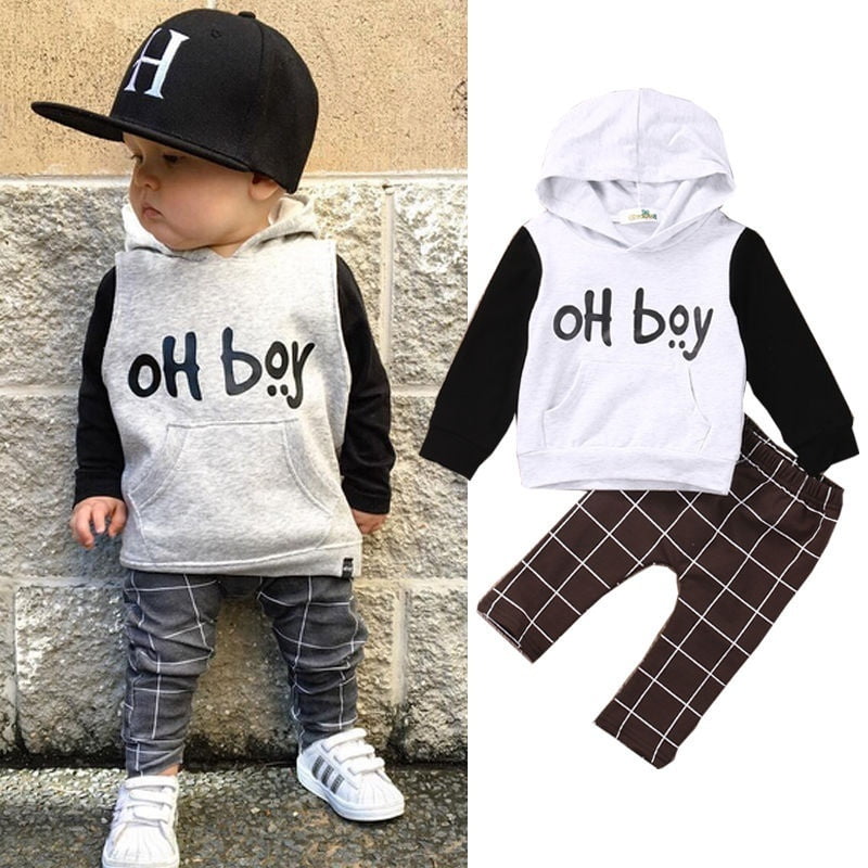 Wangscanis Spring Toddler Baby Boy Kids Clothes Hoodies Tops Pants 2pcs Outfits Set White