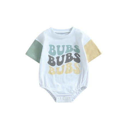 

Caoirhny Baby Girls Boys Summer Casual Romper White Short Sleeve O Neck Letter Print Playsuit