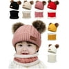 Gustave 2 Pieces Baby Winter Hat Scarf Set, Knitted Warm Fleece Lined Skiing Cap Pompom Kids Beanie for Kids Girl Boy "Red"
