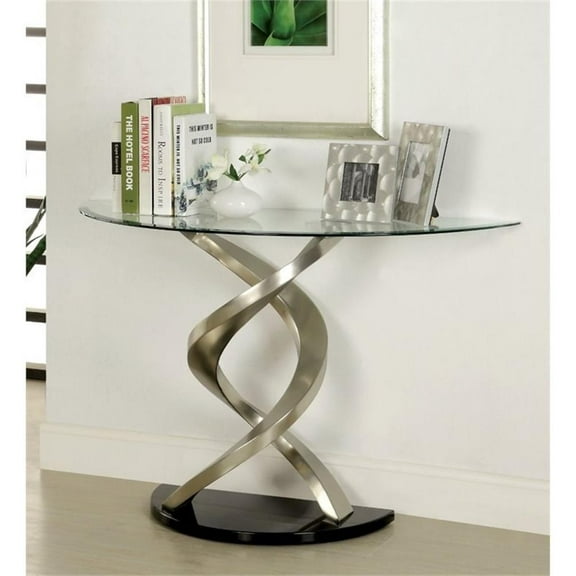 Bowery Hill Glass Top Console Table in Satin