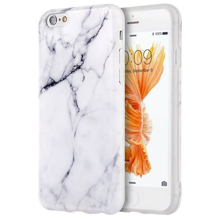 For Apple iPhone 6 / 6s TPU Marble Stone Pattern Texture Visual IMD Shell Case Cover - White by Insten