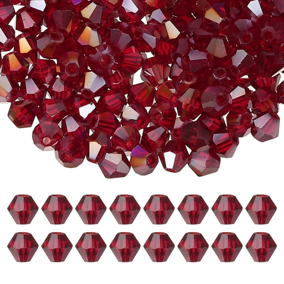 Uxcell 6mm Bicone Crystal Beads, 200 Pcs Glass Faceted Bicone Beads for Jewelry Making, Light Red