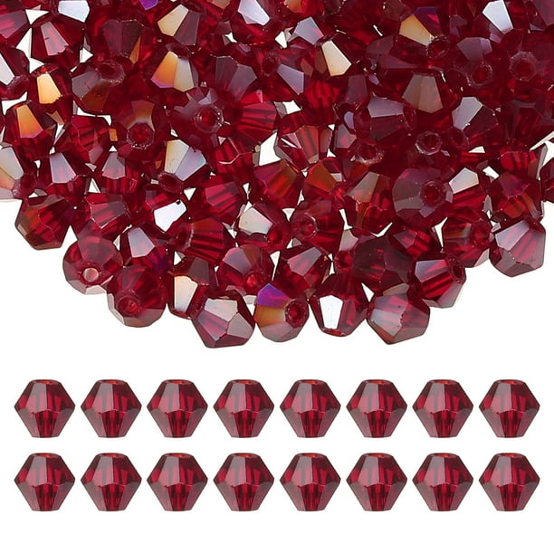 Cuentas de cristal en forma de cono Uxcell de 6 mm, 200 piezas, cuentas facetadas de vidrio para hacer joyas, rojo claro