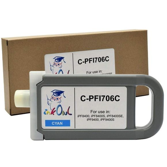 InkOwl Compatible Ink Cartridge Replacement for Canon PFI-706C (700ml, Cyan) for iPF8400, iPF8400S, iPF8400SE, iPF9400, iPF9400S Printers