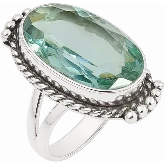 Aquamarine Gemstone Vintage Ring – Handmade Oxidized Silver Ring, Boho Statement Ring for Wome march Birthstone Ring Size US 9