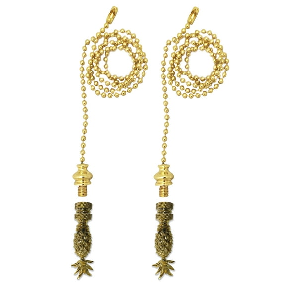 Royal Designs Fan Pull Chain with Vintage Pineapple Finial – Polished Brass – Set of 2